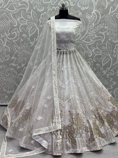 Elegant White Sequined Embroidery Party Wear Lehenga Choli